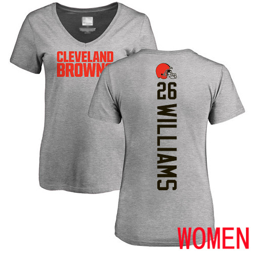 Cleveland Browns Greedy Williams Women Ash Jersey #26 NFL Football Backer V-Neck T Shirt->women nfl jersey->Women Jersey